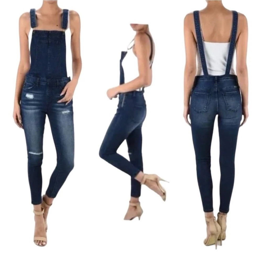 KanCan Oakland High‎ Rise Ankle Skinny Overalls Dark Wash / Women's XS